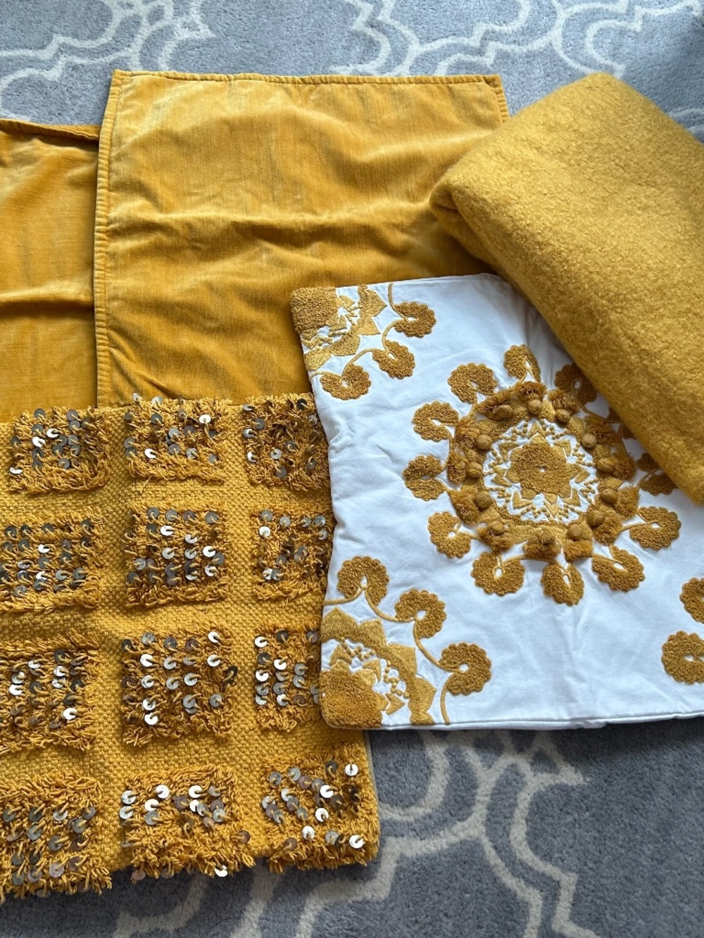 Pottery Barn Yellow Pillow Covers and Throw